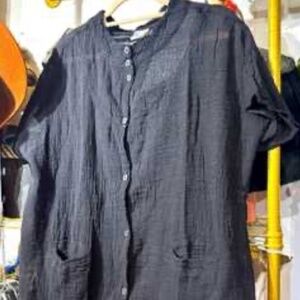 Jaded Gypsy- Gauze Button down shirt- Navy